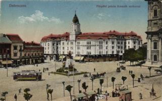 Debrecen Püspöki Palota a Kossuth szoborral, Első Magyar Biztosítási Társaság főügynöksége, Berkfeld Sámuel üzlete, Divald & Monostory