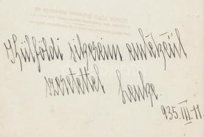 1935 Verseczy Lenke, az Operaház szólótáncosának reklámos fotómontázsa hátoldalán dedikálással, 17x2...