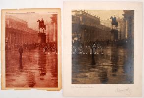 1920 Kankowszky Ervin (1884-1945): Gróf Wellington szobra Londonban, aláírt vintage fotóművészeti alkotás festészet utánzó stílusban, hozzáadva egy 1927-es publikálás újságkivágatát, 26x22 cm, karton 34x28 cm