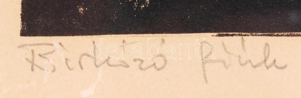 Stettner Béla (1928 - 1984): Birkózó fiúk. Monotípia, papír, jelzett, dedikálással, Üvegezett keretb...