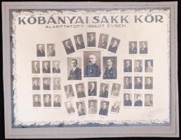 cca 1927 Kőbányai Sakk Kör. 40 portré, névvel ellátott portré a tagokról, tablókép kartonra kasírozva, 19x25cm