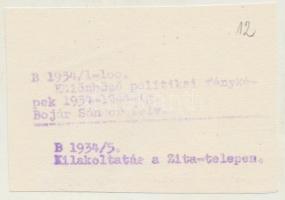 1934 Bojár Sándor (1914-2000): Kilakoltatás a Zita-telepen. Sajtófotó, hátoldalán jelzett, 9x12cm