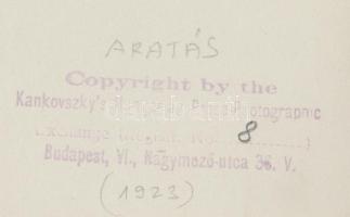 1923 Kankowszky Ervin (1884-19445): Aratás. Vintage fotó, hátoldalán szerzői pecséttel, 18x24cm