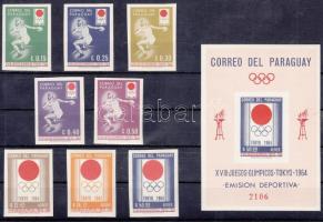 1964 Tokiói nyári olimpia vágott sor Mi 1273-1280 + vágott blokk Mi 51