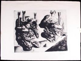 Farsang Sándor(1945-): Csatornában. Rézkarc, papír, jelzett, 40×50 cm