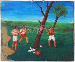 Patai J jelzéssel: Törött tejes üveg. Olaj, farost, foltos, 49×40 cm