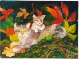 Nagy Virág: Cicák. Olaj, farost,jelzett, 30×40 cm