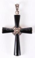 Ónix - ezüst kereszt medál / Onyx silver crucifix 4x3 cm