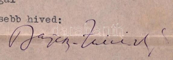 1942 Bajcsy Zsilinszky Endre saját levele gr. Hadik Mihálynak a Globus nyomda vezérigazgatójának, me...