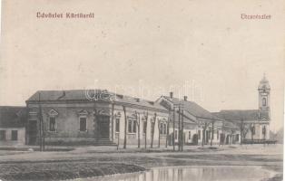 Kürtös, street, church