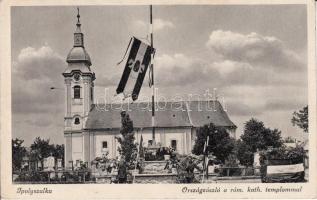 Ipolyszalka Catholic church, country flag (fl)