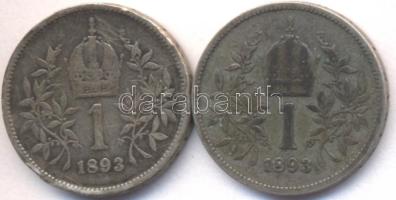 Ausztria 1893. 1K Ag "Ferenc József" (2x) T:3 Austria 1893. 1 Corona Ag "Franz Joseph" (2x) C:F