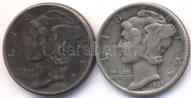 USA 1939. 1d Ag "Mercury" + 1944. 1d Ag "Mercury" T:2,2-
USA 1939. 1 Dime Ag &qu...