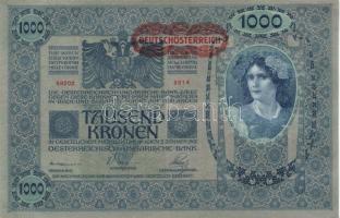 1902. 1000K mindkét oldal német "Deutschösterreich" felülnyomással T:I-(kis szamárfül)