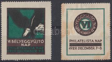 1929 VI. Magyar Filatelista Nap 2 klf levélzáró, az egyik foltos