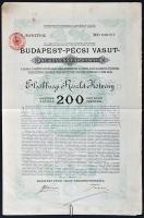 Budapest 1889. "Budapest-Pécsi Vasút Részvénytársaság" Elsőbbségi Részlet Kötvény 200 osztrák értékű Forintról T:II-