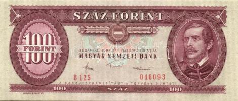 1984. 100Ft (3x) egymás utáni sorszámmal, nyomdai papírránccal és tintafoltokkal! T:I