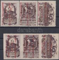 1923 Bélyeggyűjtők hete lila változatú levélzáró 3-as összefüggésben vágott és fogazott