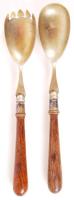 cca 1900 Fa nyelű, alpakka salátaszedő szett /  Salad fork and spoon set from alpacca with wooden handle, 27cm