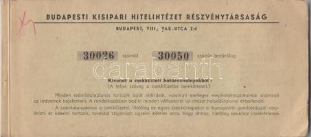 1944. "Budapesti Kisipari Hitelintézet Részvénytársaság" kitöltetlen csekkfüzete szép állapotban