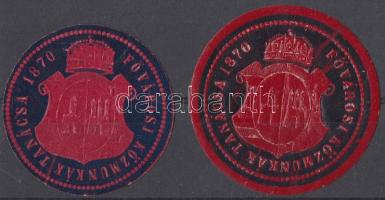 1870 Fővárosi Közmunkák Tanácsa 2 db pecsétbélyeg