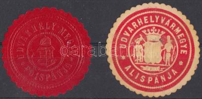 Udvarhelyvármegye Ispánja és Alispánja 2 db pecsétbélyeg
