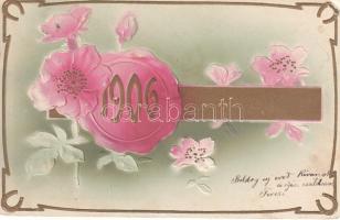 1906 New Year, flower, Emb. (EK)