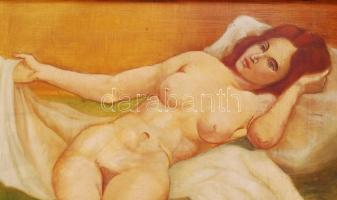 Szlazsánszky  jelzéssel: Fekvő női akt. Olaj, farost, sérült antik keretben 77×68 cm