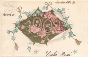 1902 New Year, floral, Emb. litho (EK)