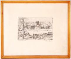 Olvashatatlan jelzéssel: Pest-Budai részlet. Rézkarc, papír, üvegezett keretben, 18×28 cm
