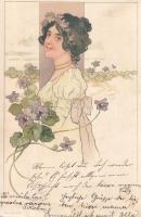 Lady, floral, litho 	 