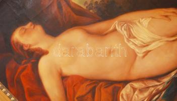 Coppedé Carlo (1868-1952): Alvó Vénusz. Olaj, vászon, jelzett, sérült, antik jó keretben, 70×100 cm