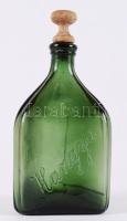 "Hangya", régi, háromszögletű, zöld üvegpalack dugóval /  Vintage glass bottle, 17cm