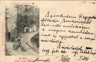 1899 Biciklistát ábrázoló művészlap (EB)