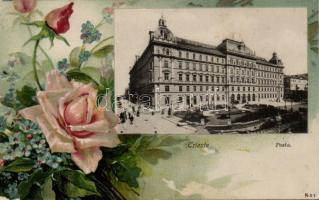 Trieste post office, floral, litho