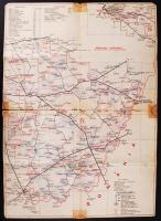 cca 1950 A MÁV békéscsabai vonalcsoportjának vasúti térképe, rajta a mozgópostákkal /  cca 1950 railroad map with the moving-posts 42x60 cm