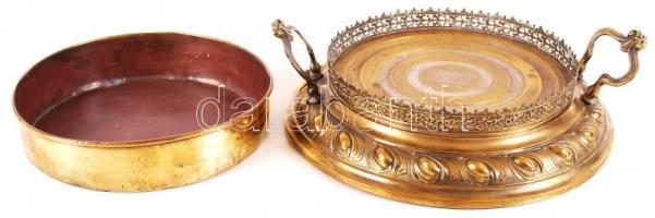 cca 1900 Két részes, asztali, fazéktartó réz edény / 
Two-part brass bowl stand, d: 21cm / 28cm