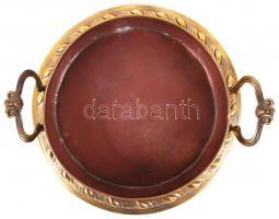 cca 1900 Két részes, asztali, fazéktartó réz edény / 
Two-part brass bowl stand, d: 21cm / 28cm