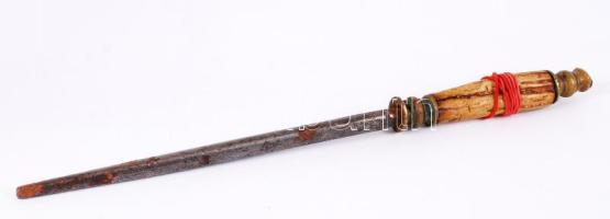 Régi késélező bronz és csont nyéllel (a csont törött) /  Vintage knife sharpener with bronze and bone handle (handle damaged), 30cm