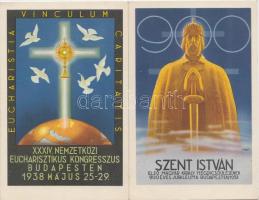 2 db régi képeslap: Eucharisztikus kongresszus és Szent István Jubileumi Év / 2 postcards: 34th International Eucharistic Congress and Stephen I of Hungary jubilee