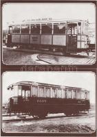14 db modern képeslap a budapesti villamosvasút szerelvényeiről, eredeti tokkal / 14 modern postcards about the vehicles of Budapest tramways, original case