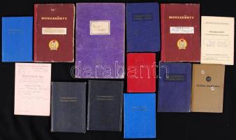 13 db-os igazolványtétel, benne: szakszervezeti tagsági könyvek, katonai igazolvány, munkakönyvek, stb...