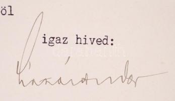 1937 Lázár Andor igazságügy miniszter saját kézzel aláírt levele egy fogházőr ügyében