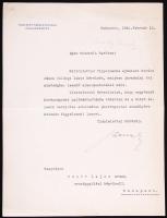 1941 Szendy Károyl budapesti polgármester által aláírt levél