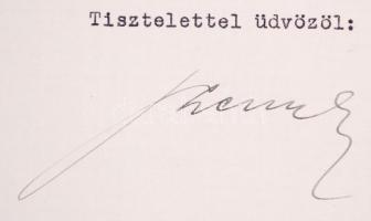 1941 Szendy Károyl budapesti polgármester által aláírt levél