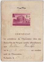 1950 Magyar Képzőművészek Szabad Szakszervezete Bartha István festőművész igazolványa