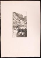 Tulipán László (1943-2007): Fürdőzök. Rézkarc, papír, jelzett, 18×10 cm