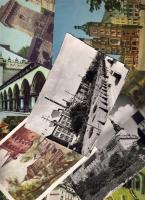 44db kelet-europai ország modern városképes lapja, szép bélyegekkel, és sok légiposta ragjeggyel