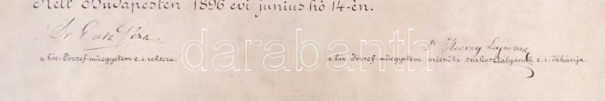 1896 Mérnöki pergamen oklevél szép viaszpecséttel a fa fedél nélkül / 
1896 Ingeniur pergamin warran...