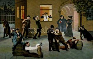 2 db régi, használatlan lap részegekről, humor / 2 unused postcards, drunk men, humour